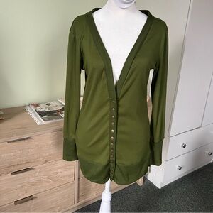 Olive Green Y2K 2000s Vintage Style Brass Button Down Thin Cardigan Sweater XS